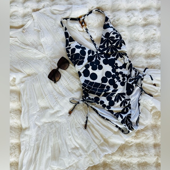 Trina Turk Bali Blossom Midnight Shirred High Leg One Piece Swimsuit - Picture 5 of 7